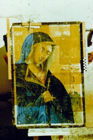 Virgin Marry icon varnish removing back