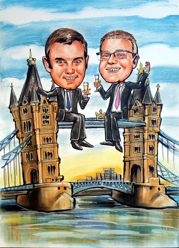 Caricature from photos of a London bridge