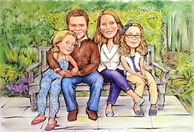 Caricature from photos of a family