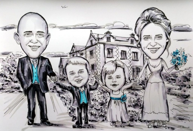 Caricature from photos of a family