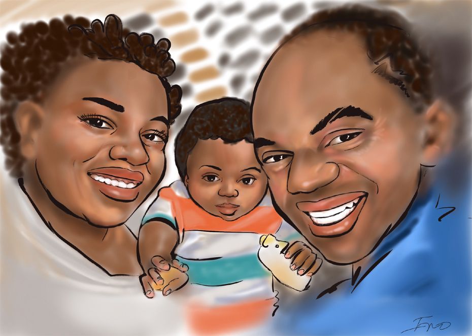 Digital Family caricature on iPad