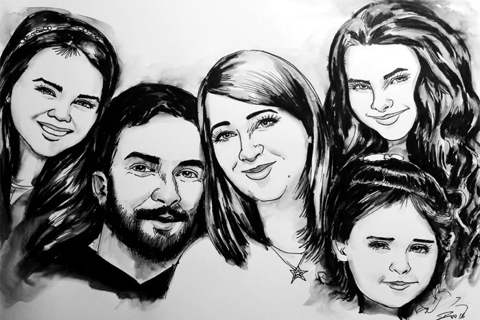 Caricature of a family