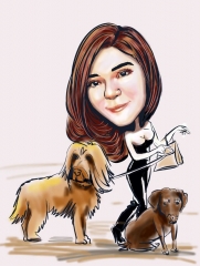 Digital caricature on iPad Girl with gods