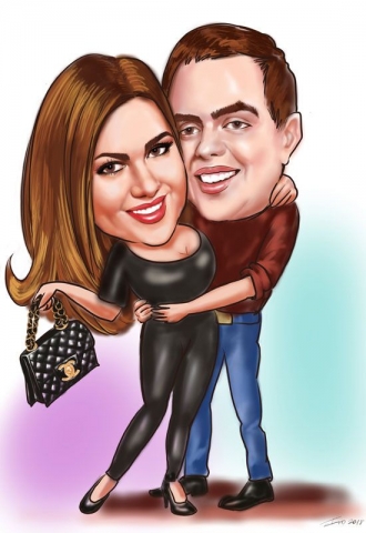 Digital caricature on iPad couple