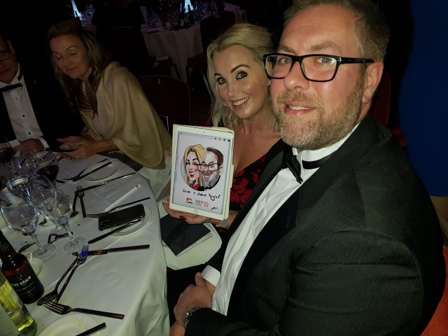 iPad live drawing on corporate function caricature